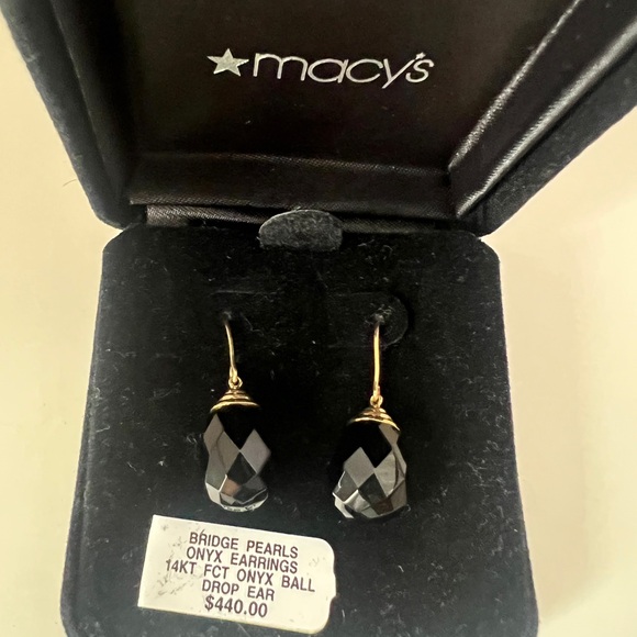 Dangle Onyx 14k Solid Gold Earnings - Picture 5 of 8